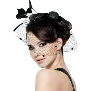 Mesh Feather Fascinators Hat Tea Party - 03black